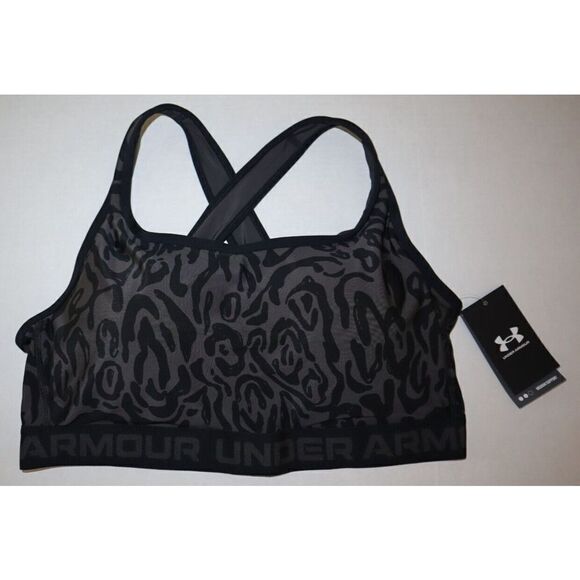 Under Armour 1371442 Women Sz 2X Black/Gray DFO Crossback Mid Printed Sports Bra - Picture 1 of 4